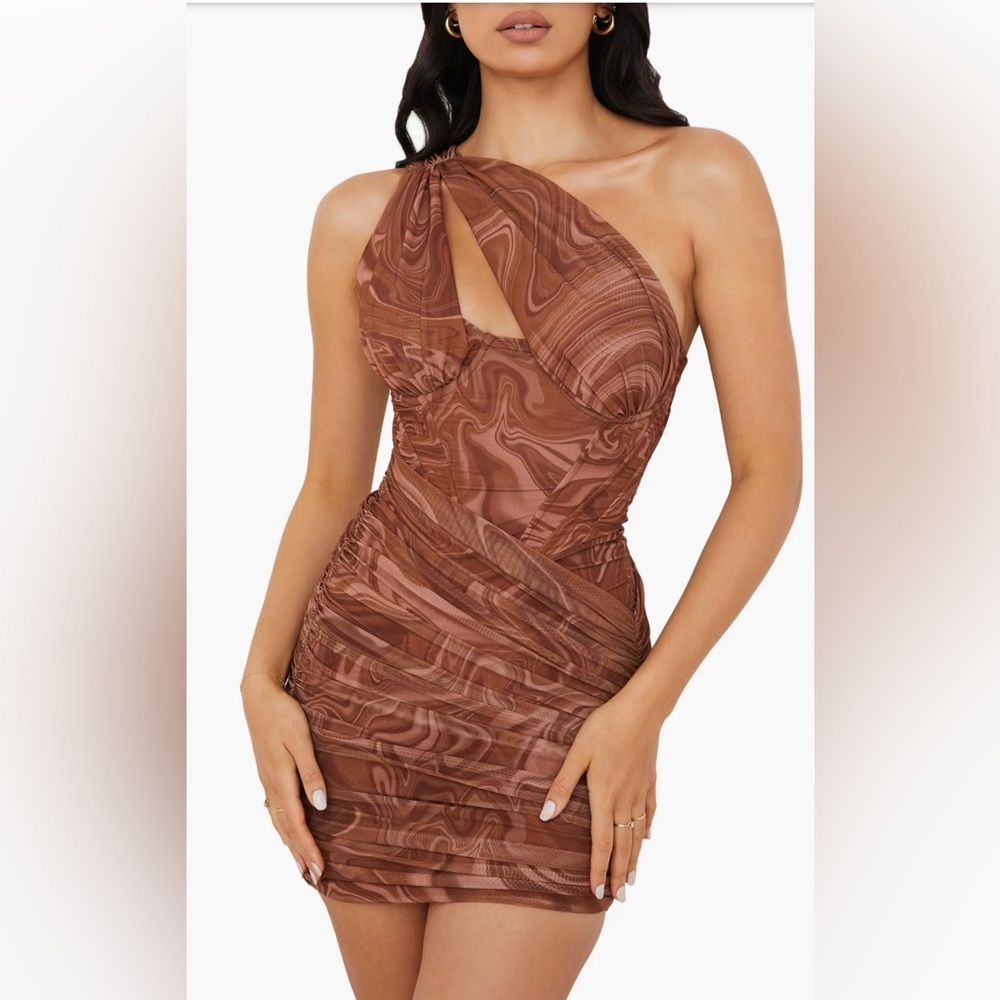 House of CB Clementine Cutout Ruched Minidress in Swirl Print